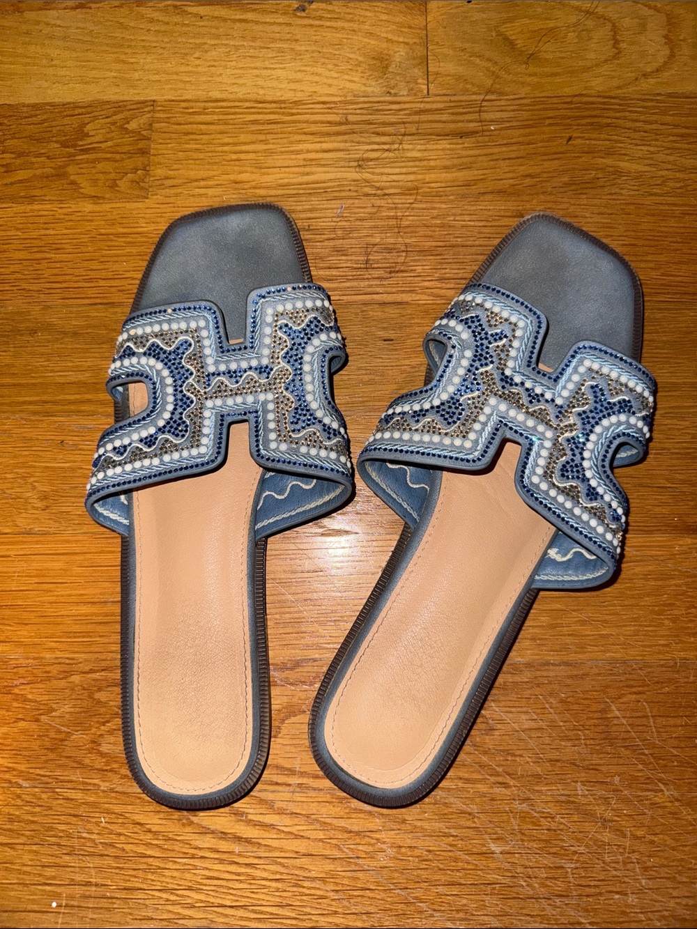 Marshalls Blue Beaded Slide Sandals
